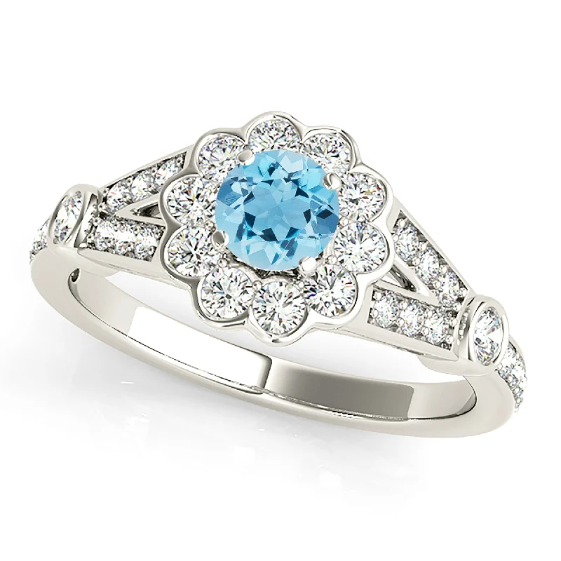 1.00 ct. Genuine Aquamarine Ring With Bezel Set Floral Halo