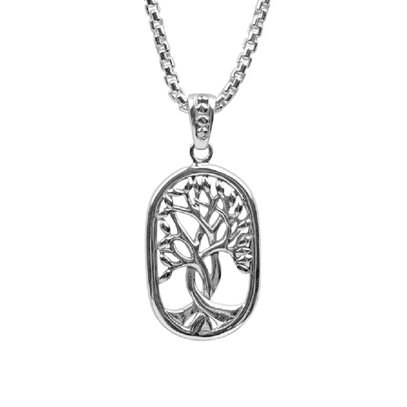 custom gemstone necklaces for women-Silver Tree of Life Open Dogtag Pendant - Large