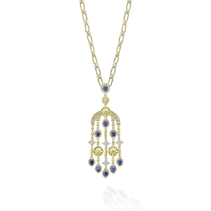 gemstone beaded necklaces for women-Studio 18K Gold Blue Sapphire and Diamond Chandelier Necklace