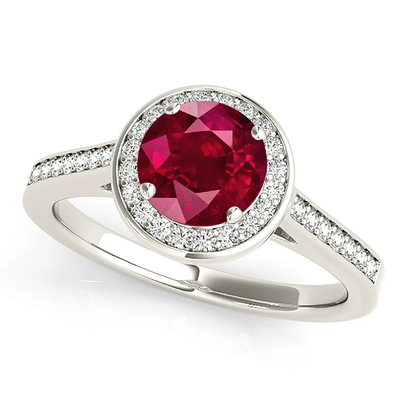 1.35 ct. Genuine Ruby Ring With Halo, Delicate Diamond Band