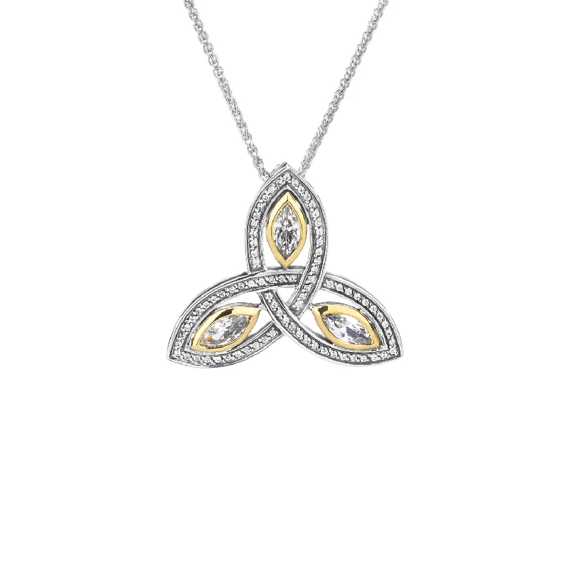 adjustable gemstone necklaces for women-10k White and Yellow Gold Trinity Pendant Large