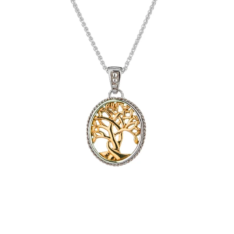 modern necklaces for women-10K Yellow and White Gold Tree of Life Pendant