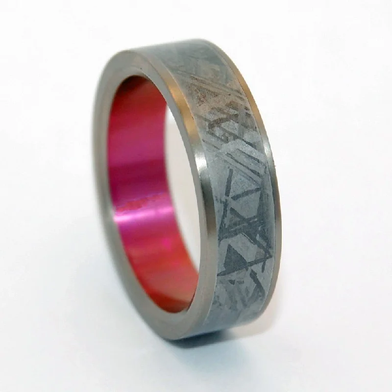 Heavy Hitter | Men's Meteorite, Pink Anodized Titanium & Titanium Wedding Ring