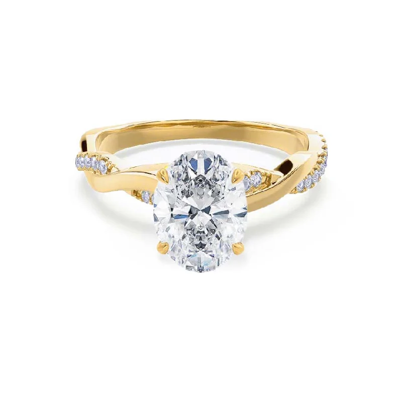 halo engagement rings for women-EDEN - Oval Lab Diamond 18k Yellow Gold Vine Solitaire