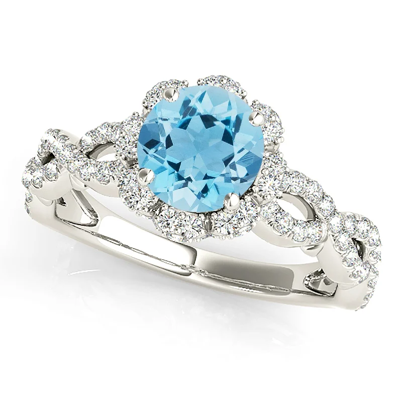 1.10 ct. Genuine Aquamarine Ring With Halo And Open Braid Diamond Band