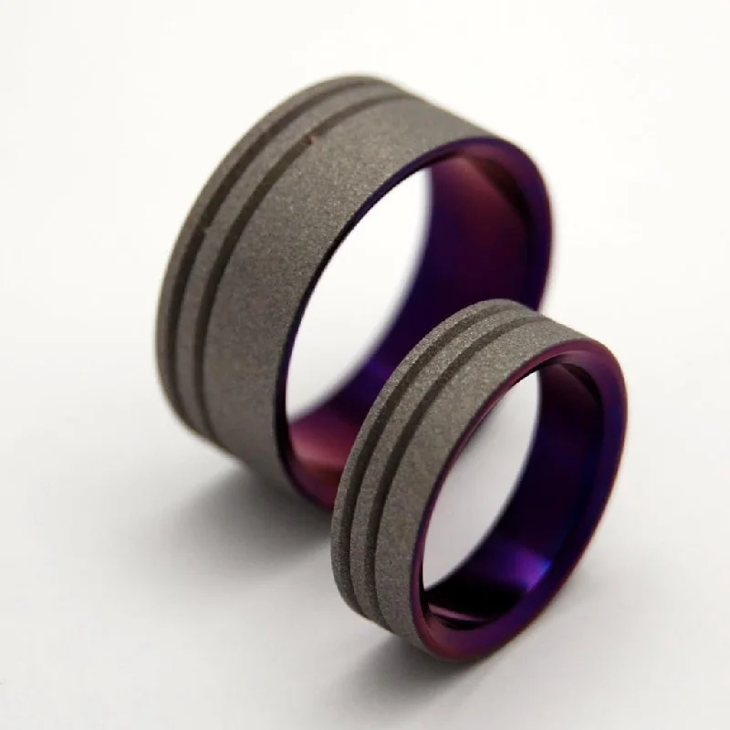 To The Future Purple | Purple Sandblasted Titanium - Unique Wedding Ring - Wedding Ring Set