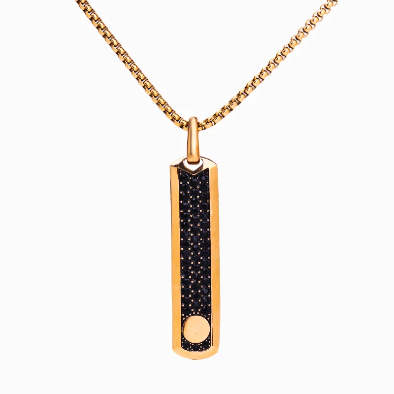 lightweight necklaces for women-Golden Necklace with Black Zircon Pendant