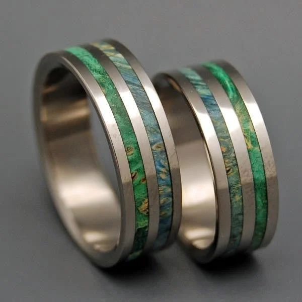 Jungle Vines | Box Elder Wood - Unique Wedding Ring - His And Hers Titanium Wedding Ring Set