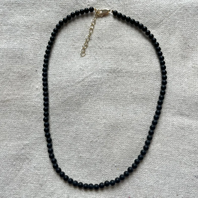 luxury silver necklaces for women-Onyx 4mm Beaded Necklace - Confidence