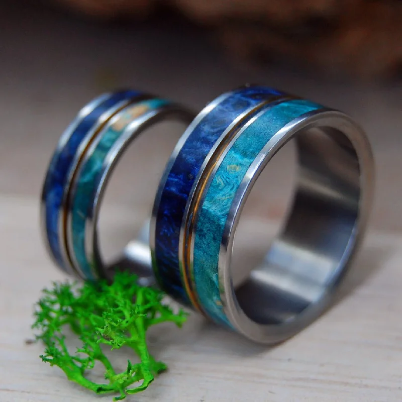 Nothing But Blue Skies | Light Blue Box Elder & Dark Blue Box Elder - Unique Wedding Ring - Wedding Ring Set