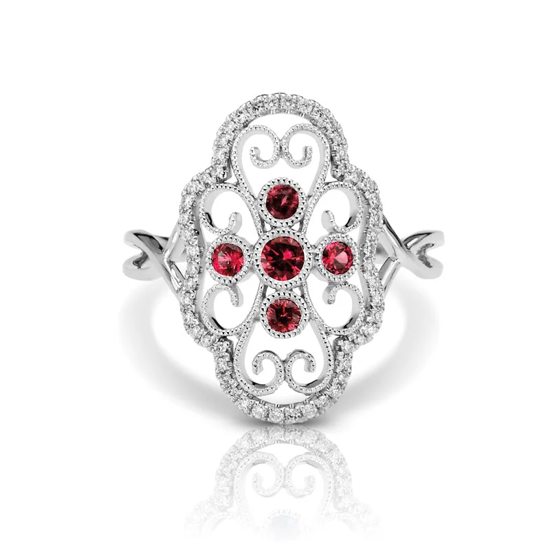 Vintage Inspired 0.20 ct. Natural Ruby Ring With Diamonds