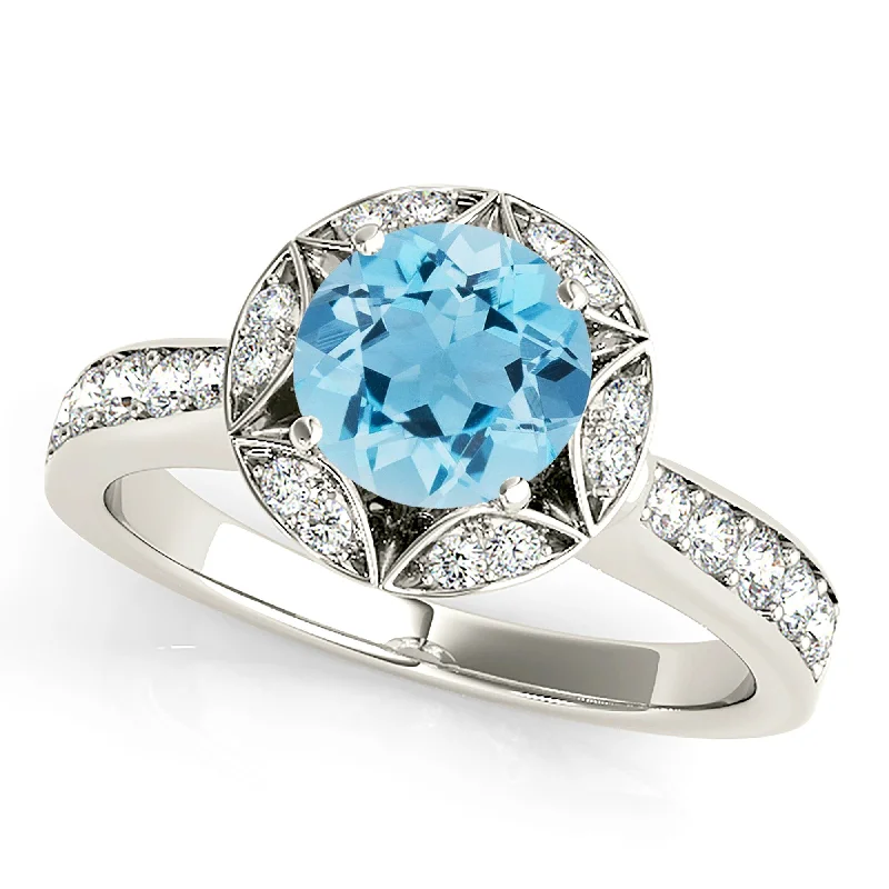 1.10 ct. Genuine Aquamarine Ring With Floral Halo