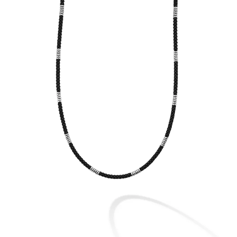 bridal necklaces for women-Black Caviar Silver Station Matte Ceramic Beaded Necklace