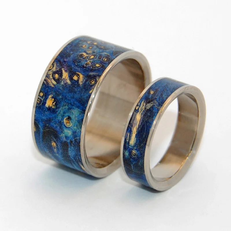 Shooting Stars | Blue Box Elder - Wooden Wedding Ring Set