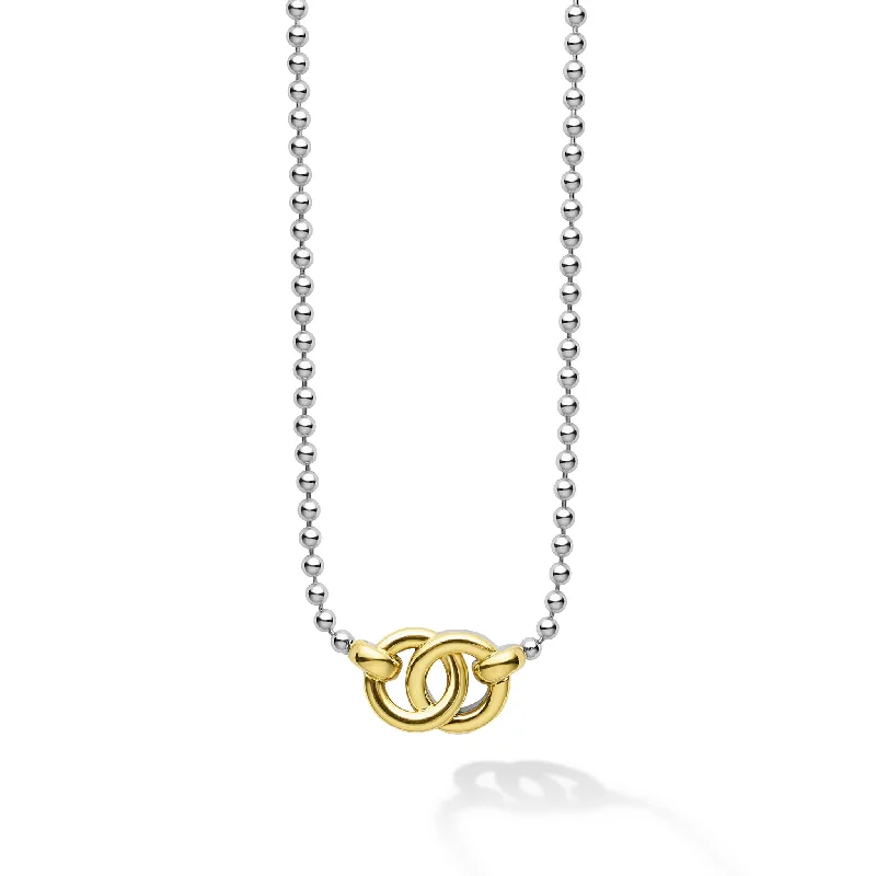 multi-layered necklaces for women-Signature Caviar Two-Tone Interlocking Pendant Necklace