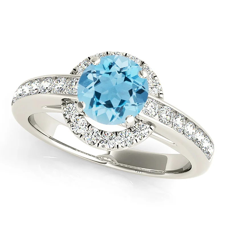 1.75 ct. Genuine Aquamarine Ring With Halo and Delicate Diamond Band