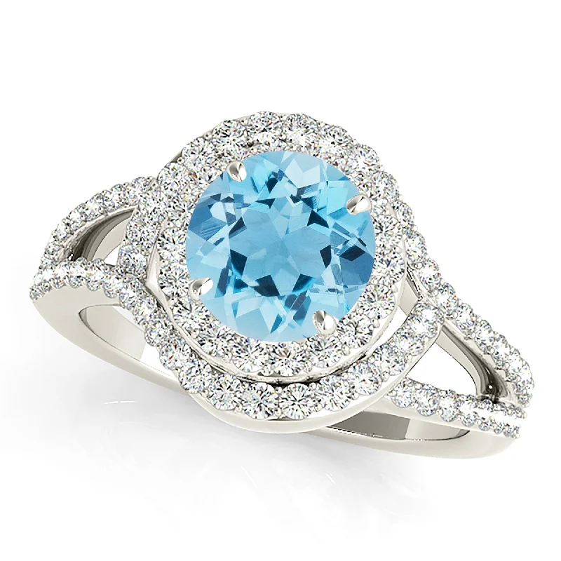 1.75 ct. Genuine Aquamarine Ring With Wraparound Halo And Split Shank