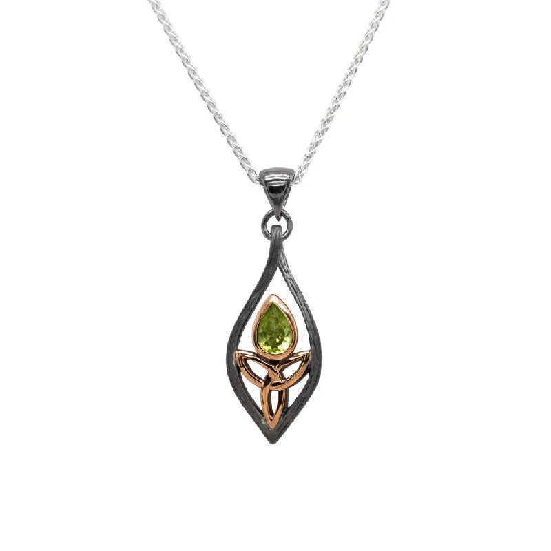 diamond necklaces for women-Silver and 10k Rose Gold Guardian Angel Pendant - Small- Peridot