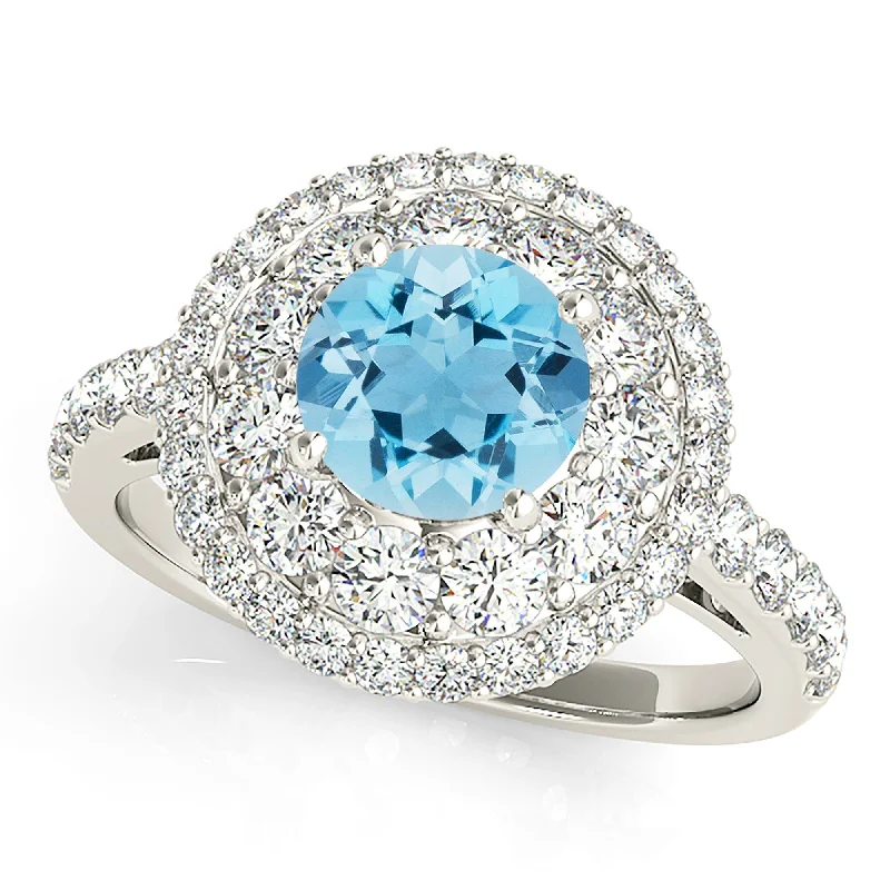 1.10 ct. Genuine Aquamarine Ring With Double Row Halo