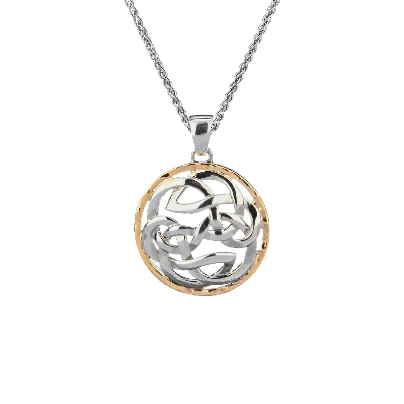 engraved heart necklaces for women-Silver and 10k Gold Path of Life Hammered Pendant