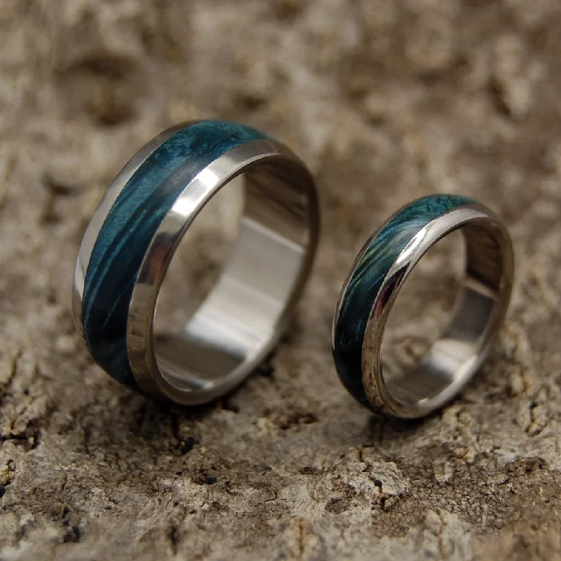 Earthly Delights | Blue Box Elder Wood & Titanium - Unique Wedding Ring - Wedding Ring Set