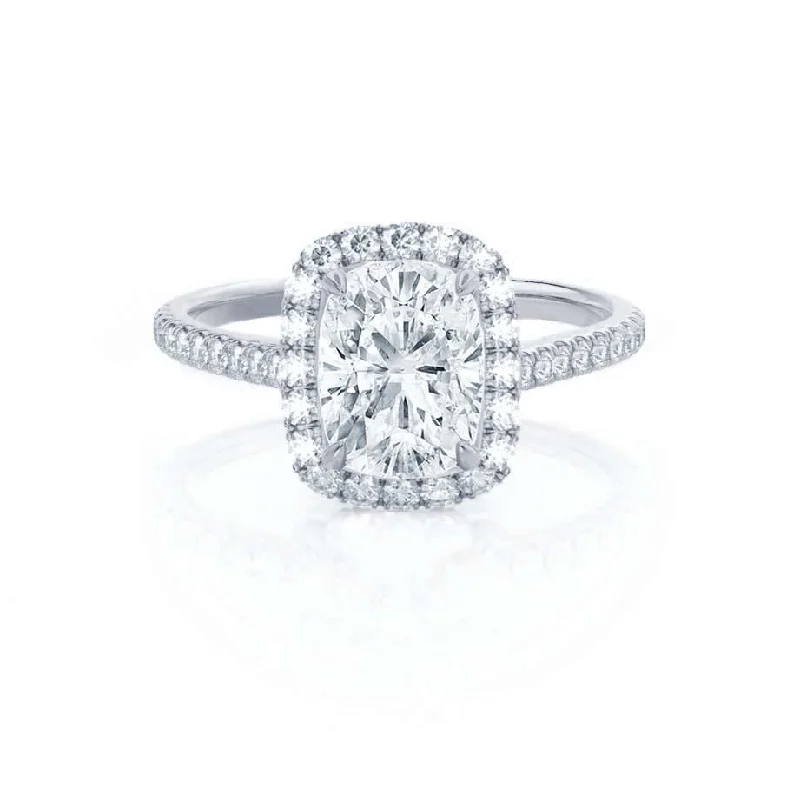 unique engagement rings for women-DARLEY - Elongated Cushion Lab Diamond 18k White Gold Halo