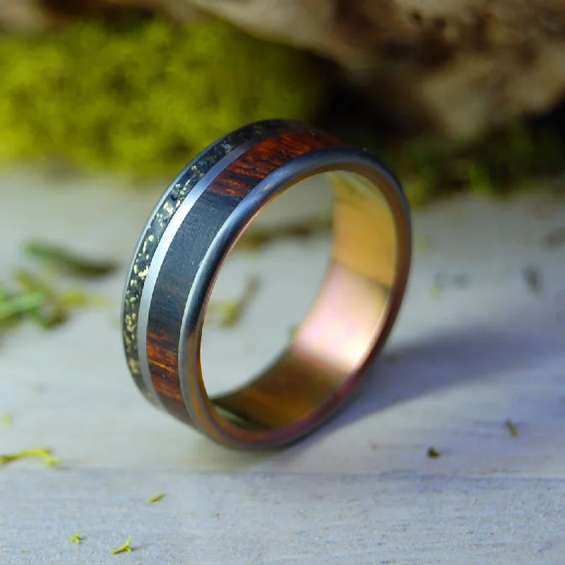 Boston T-Ride To Iceland | Men's Black Beach Sand, Desert Ironwood & Titanium Wedding Ring