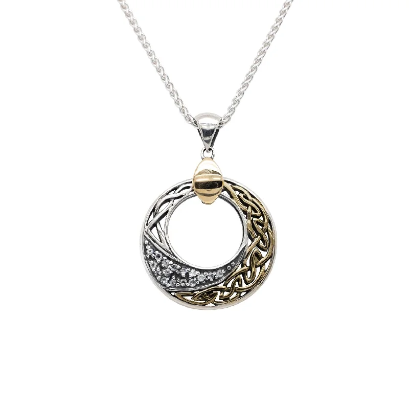 casual necklaces for women-Silver and 10k Gold Comet Pendant with White Topaz-Small