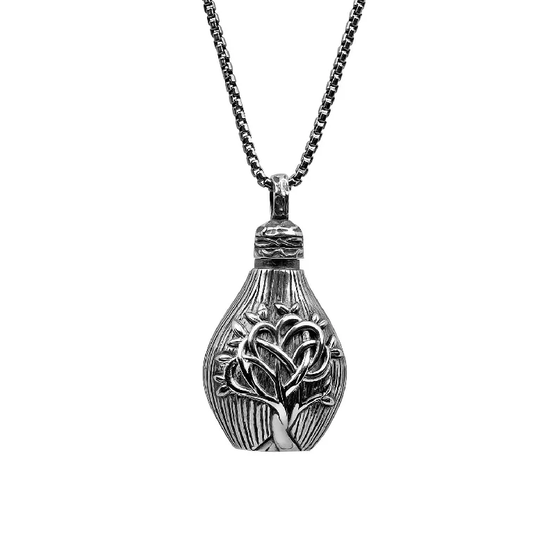 personalized family tree necklaces for women-Silver Textured Tree of Life Keepsake Vial