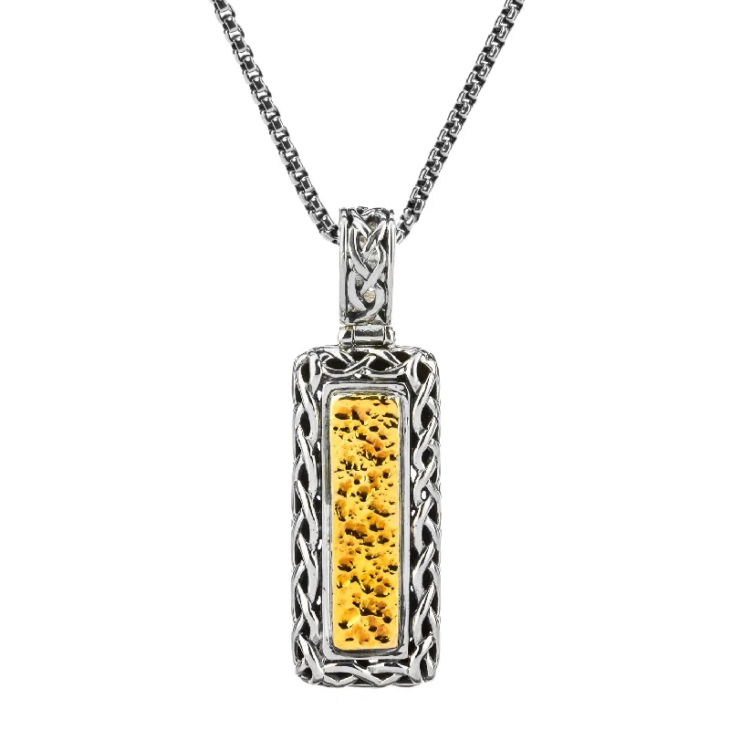 wedding chain necklaces for women-Silver and 18k Gold Dragon Weave Bar Pendant