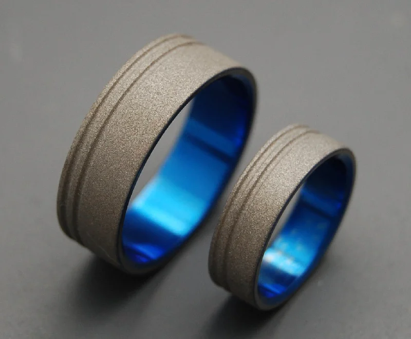 To The Future Blue | Sandblasted Titanium Ring - Unique Men's Wedding Ring Set