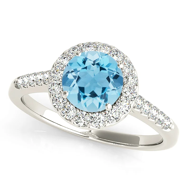 1.10 ct. Genuine Aquamarine Ring Halo And Delicate Diamond Band, Invisible Gallery