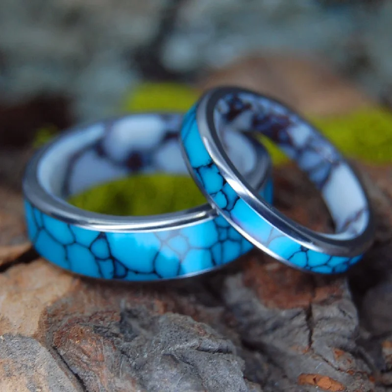 Glory To The Brave | Turquoise And Wild Horse Jasper Stone - His & Hers Wedding Band Set