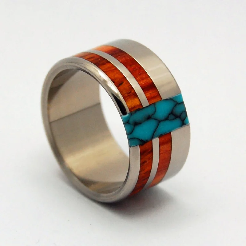 Comet & Constellation | Men's Tulip Wood, Cocobolo Wood, Turquoise & Titanium Wedding Ring