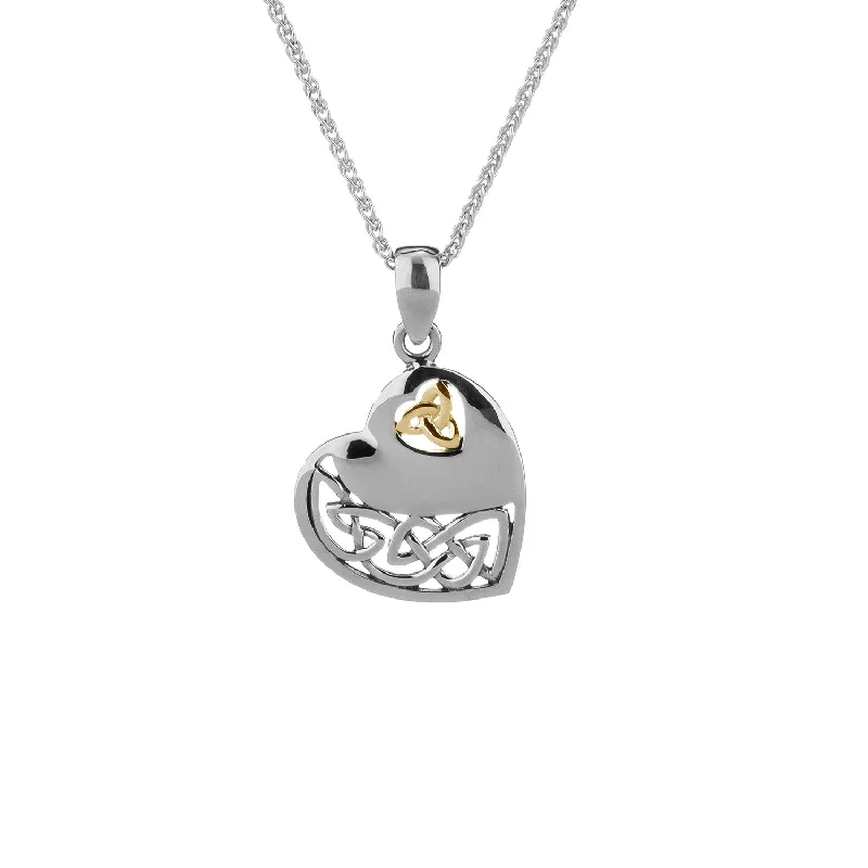 silver heart necklaces for women-10k White and Yellow Gold Celtic Heart Pendant