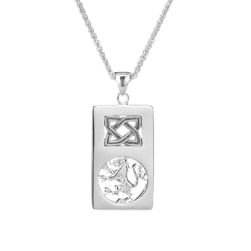 luxury gold necklaces for women-Silver Lion Rampant Rectangle Pendant