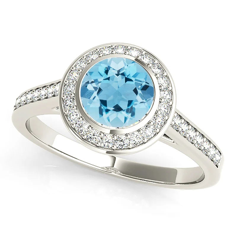 1.10 ct. Genuine Aquamarine Ring With Halo and Delicate Diamond Band