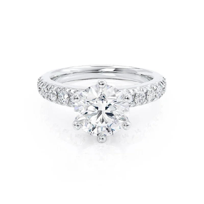 luxury engagement rings for women-BELLE - Round Diamond Shoulder Set Platinum 950 Engagement Ring