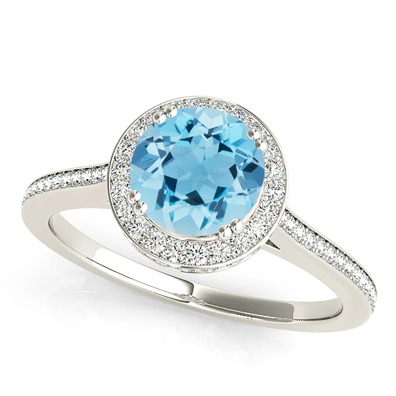 2.00 ct. Genuine Aquamarine Ring With Channel Set Halo