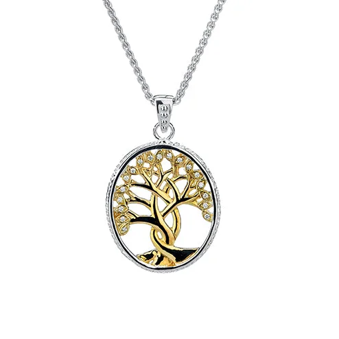 personalized necklaces for women-Silver and 10k Gold Diamond Tree of Life Pendant