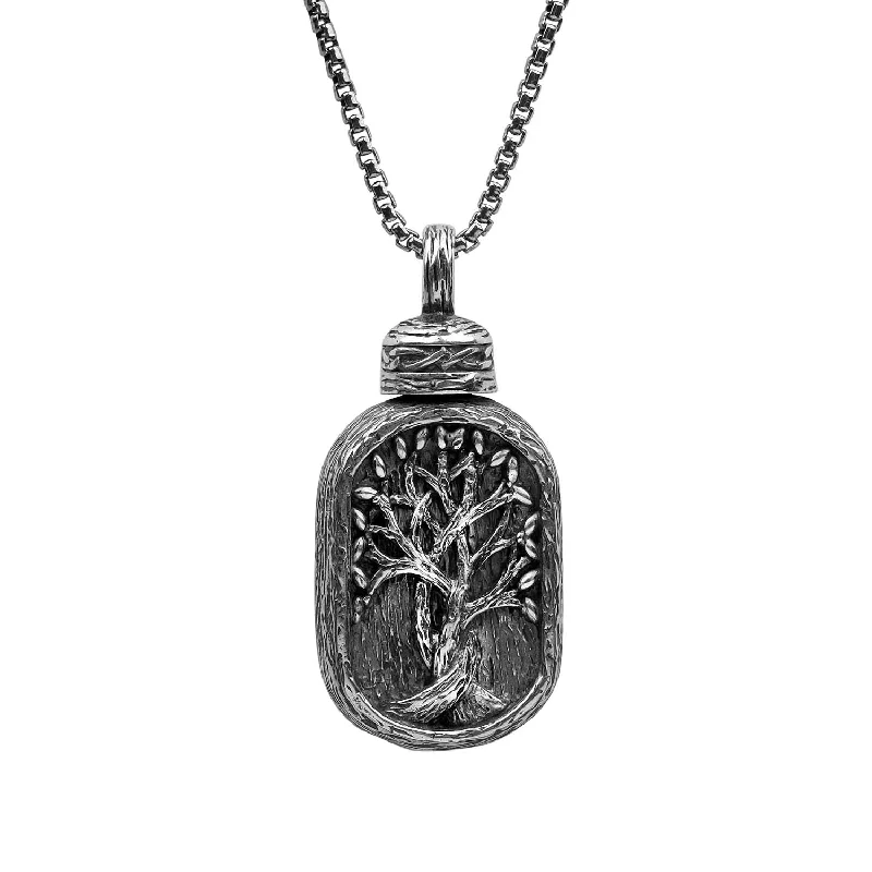 silver heart necklaces for women-Silver Framed Tree of Life Keepsake Vial