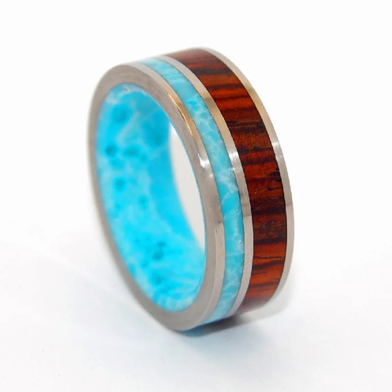 Dominican Canopy | Men's Larimar Stone, Wood & Titanium Wedding Ring