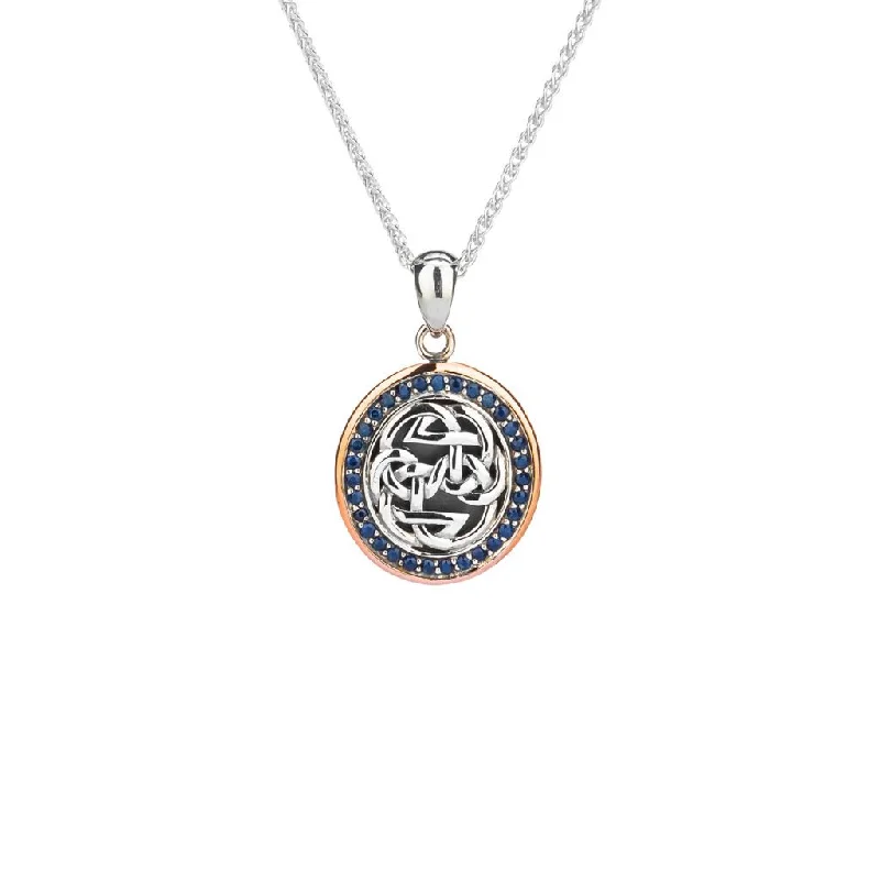 layered gold necklaces for women-Silver and 10k Rose Gold Lewis Knot Path of Life  Pendant - Blue Sapphire