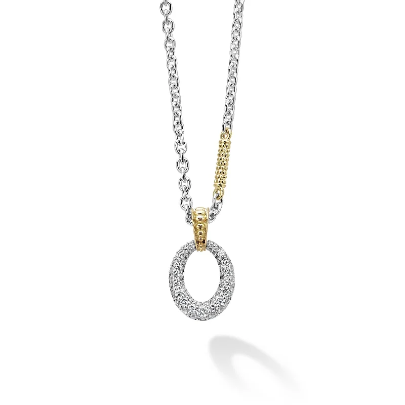 modern pendant necklaces for women-Caviar Lux Two-Tone Oval Diamond Pendant Necklace