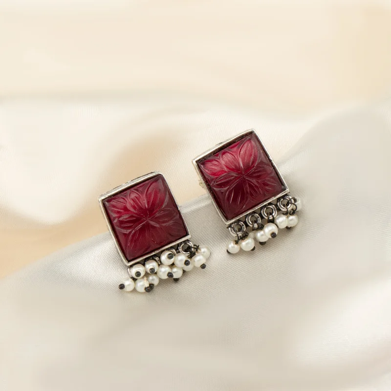 big earrings for women-Nipura Red Pearly Sanna Stud Earrings