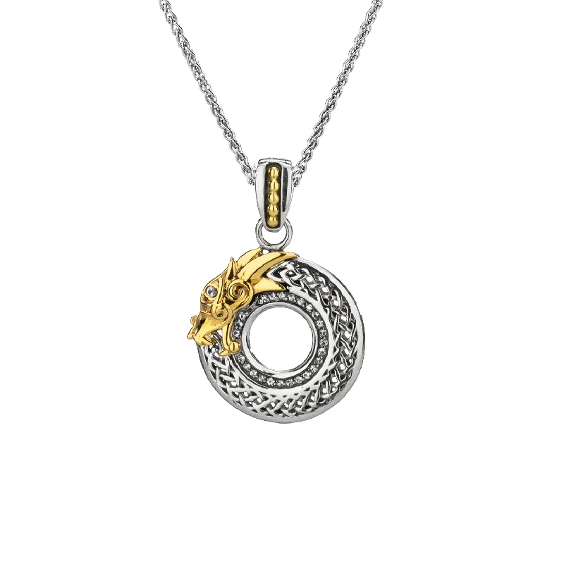 minimalist necklaces for women-Silver and 10k Gold Dragon Pendant Small-White Sapphire