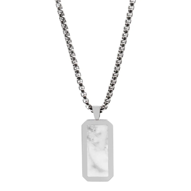 custom charm necklaces for women-Silver Necklace with Rectangle Howlite Pendant