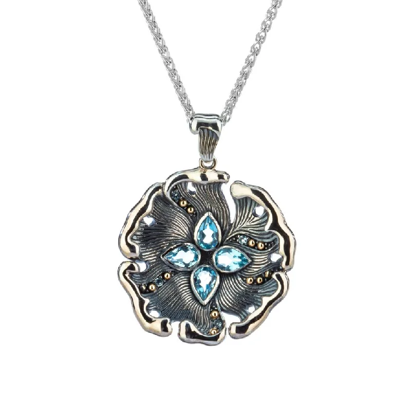 layered silver necklaces for women-Silver and 10k Gold 'Water' Element Pendant -Blue Topaz