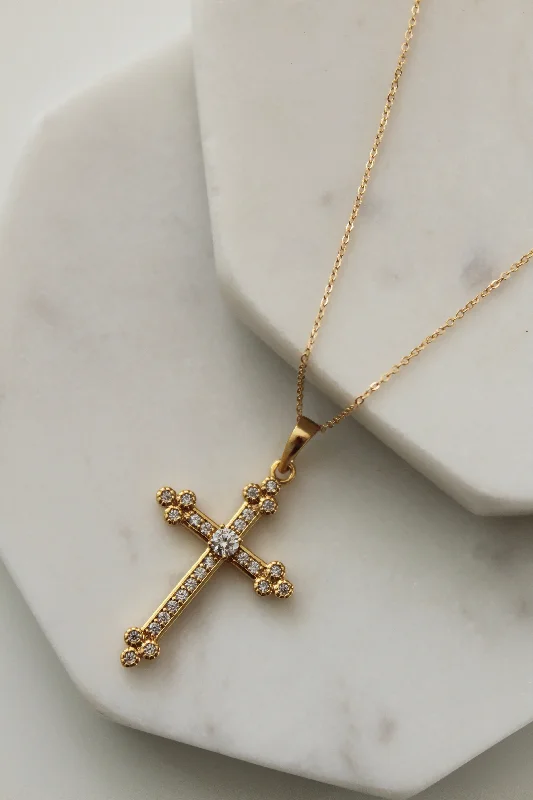 flower necklaces for women-Royale CZ Cross Necklace