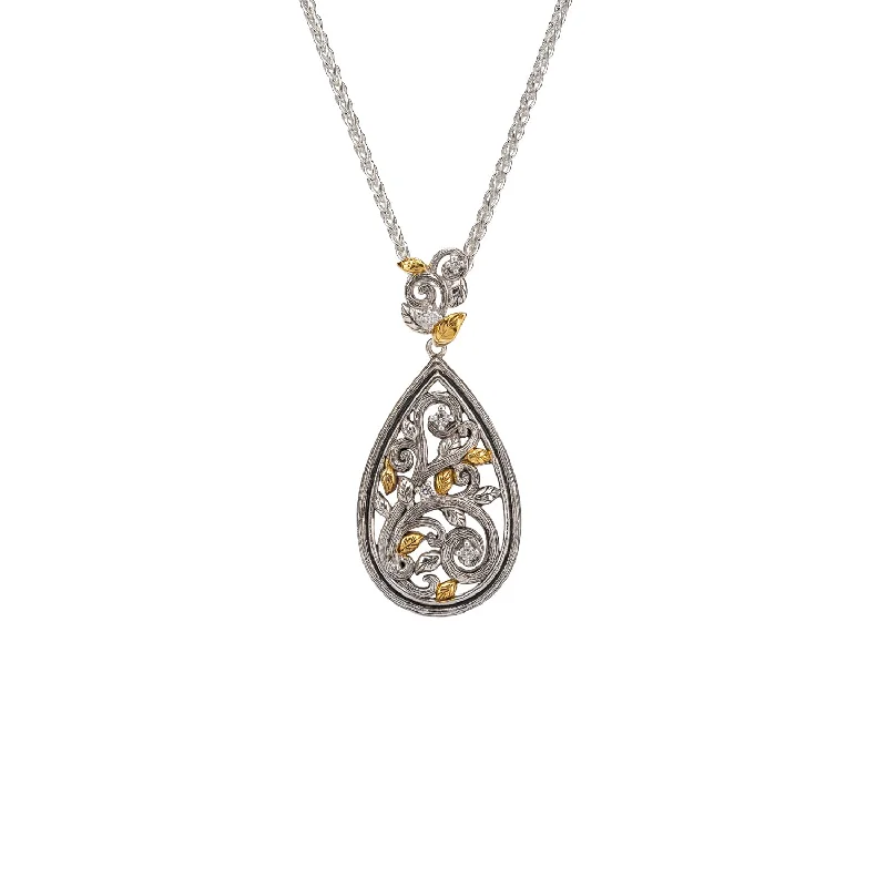 elegant chain necklaces for women-Silver And 10k Gold Tree of Life Pendant - Cubic Zirconia